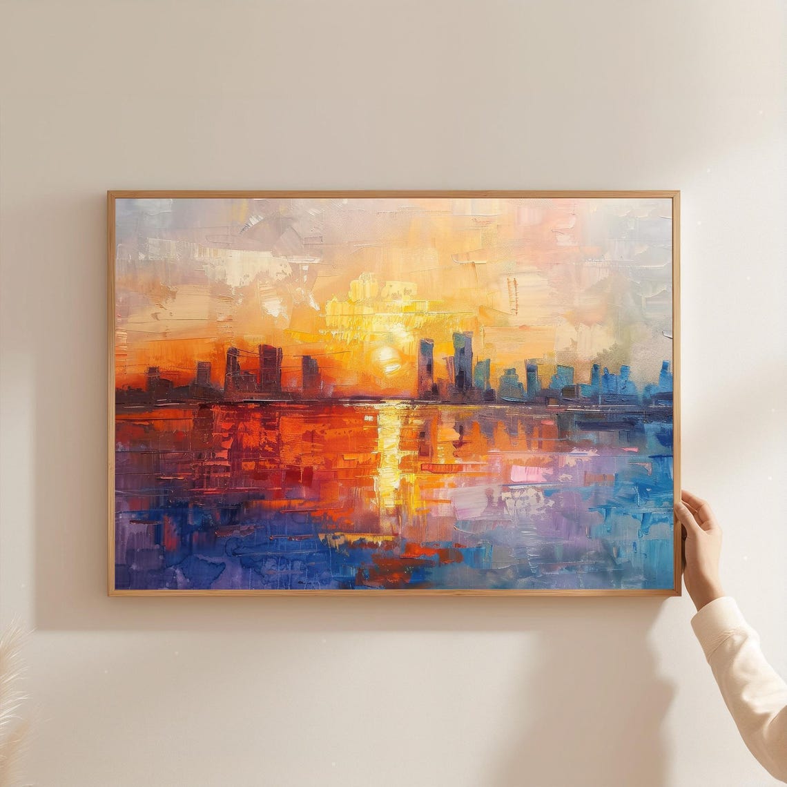 Manila Bay Sunset Skyline Oil Painting Golden Water Reflections Poster