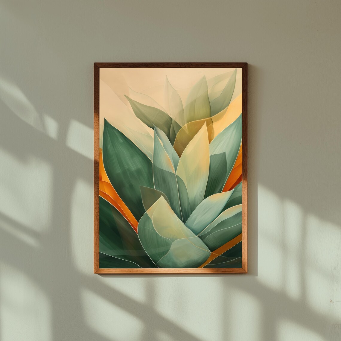 Abstract Botanical Green Orange Translucent Leaf Modern Home Art Print