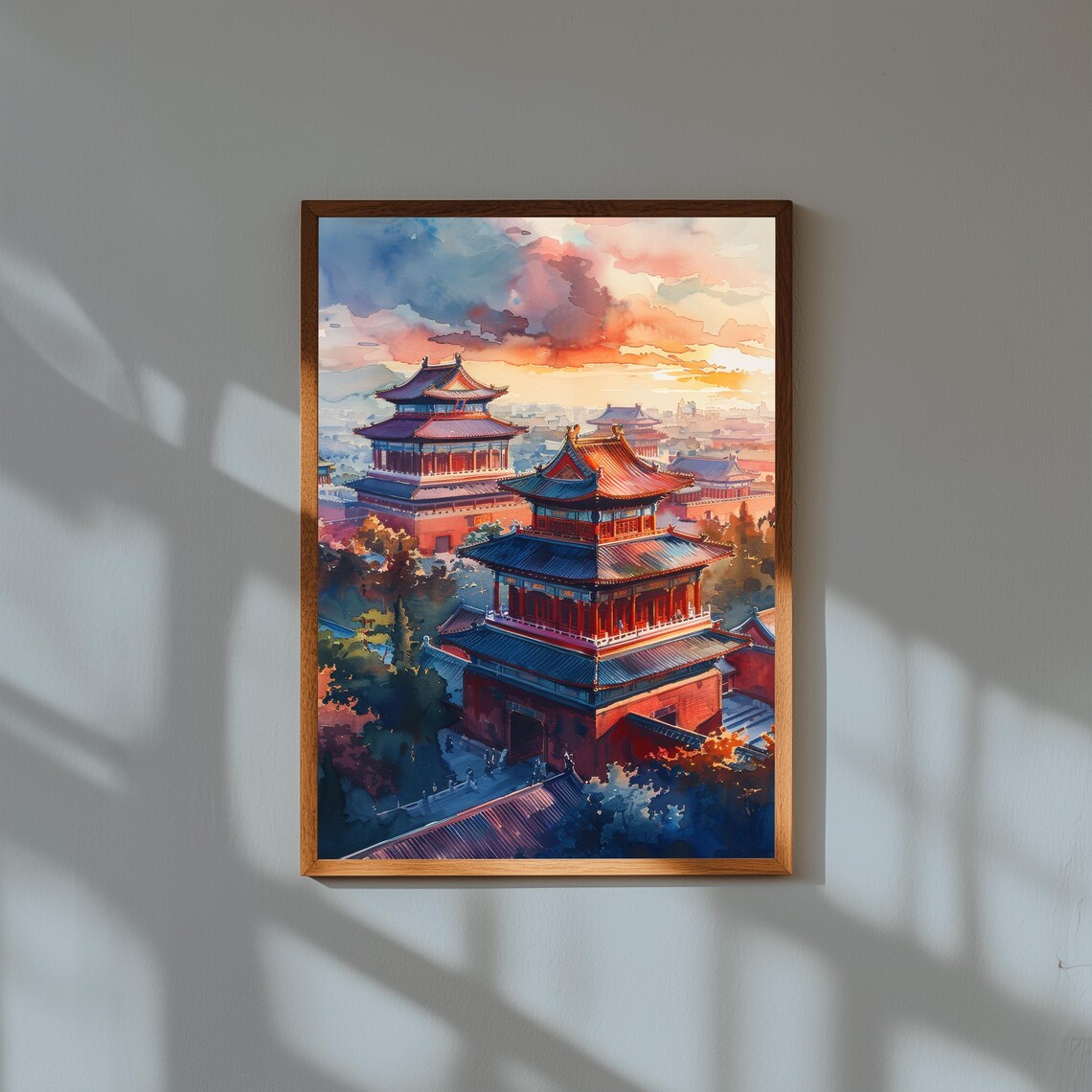 Beijing Forbidden City Imperial Palaces Sunset Watercolor Poster