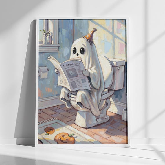 Bathroom Wall Art Funny On Toilet Halloween Print Instant