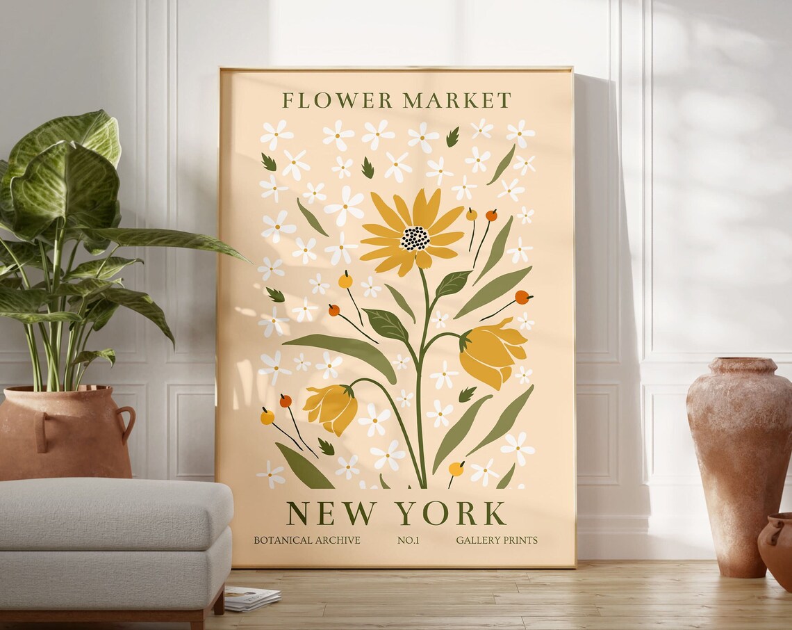 Flower Market New York Botanical Archive Floral Illustration Poster