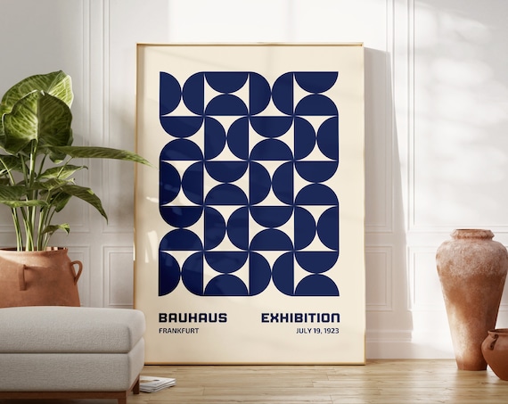Bauhaus Poster Print Blue Geometric Bauhaus Exhibition Poster Abstract Print Mid Century Modern Abstract Wall Art