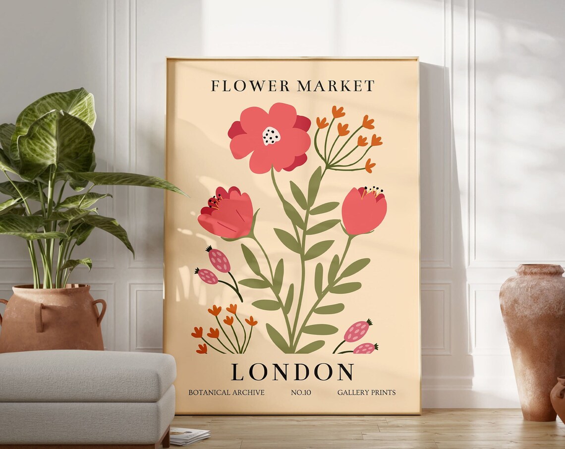London Flower Market Coral Blooms Botanical Archive No.10 Poster