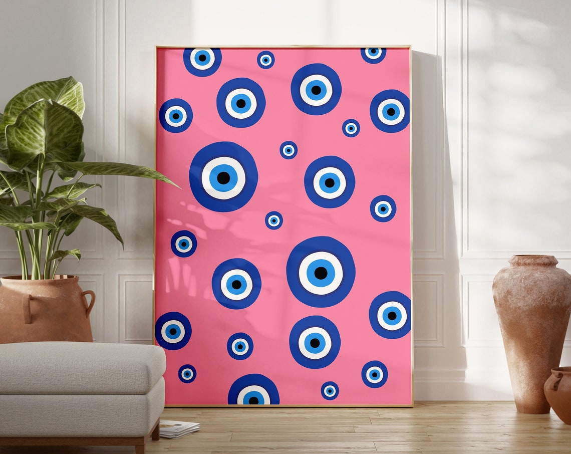 Pink Evil Eye Pattern Protective Amulet Boho Chic Wall Poster