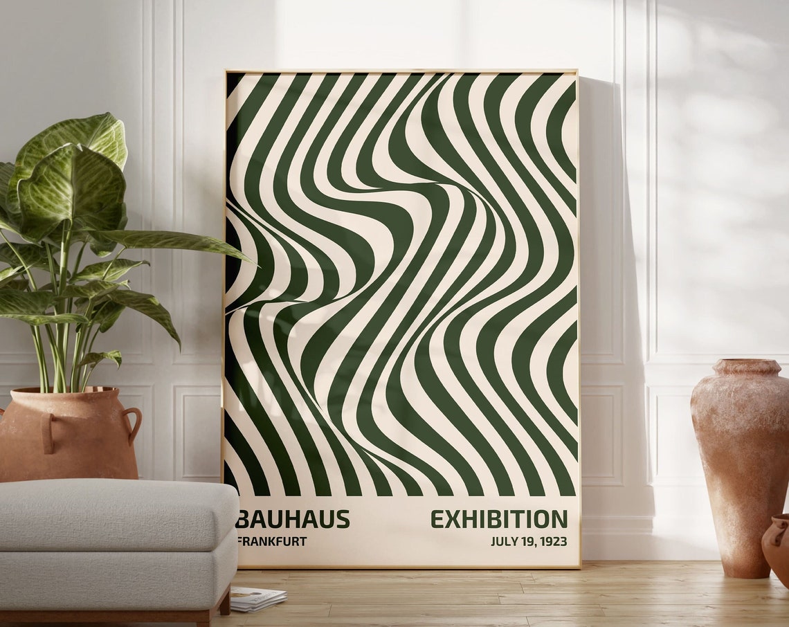 Bauhaus Frankfurt Exhibition 1923 Green Wavy Stripes Retro Poster