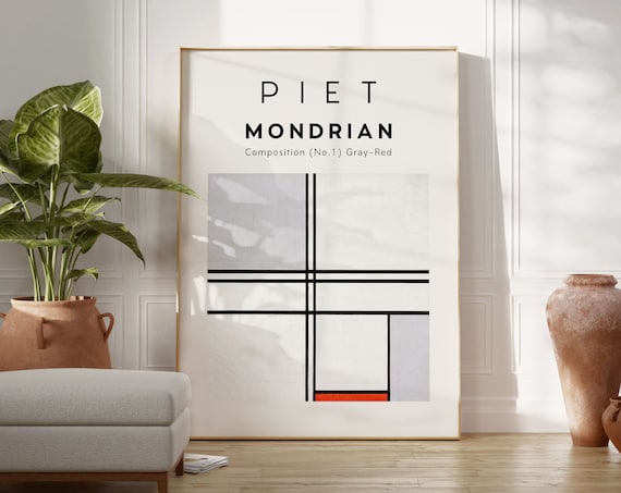 Piet Mondrian Composition No.1 Gray-Red Grid Minimal Gallery Poster