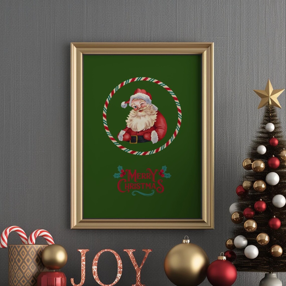 Vintage Santa Claus Merry Christmas Print Retro Holiday Style