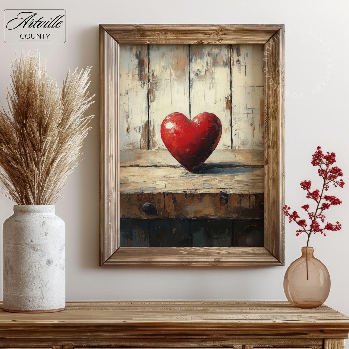 Red Heart Rustic Wood Farmhouse Vintage Love Painting Poster - Image 3