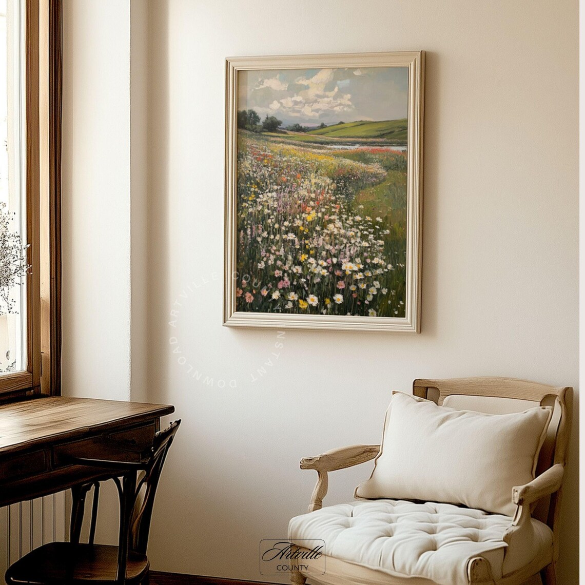Wildflower Meadow Country Oil Painting Pastel Blooms Landscape Wall Art