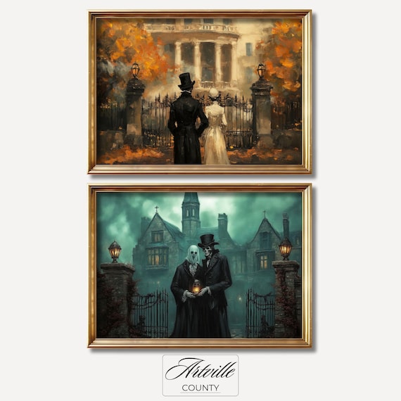 Victorian Skeleton Couple Haunted Manor Halloween Gallery Wall Poster