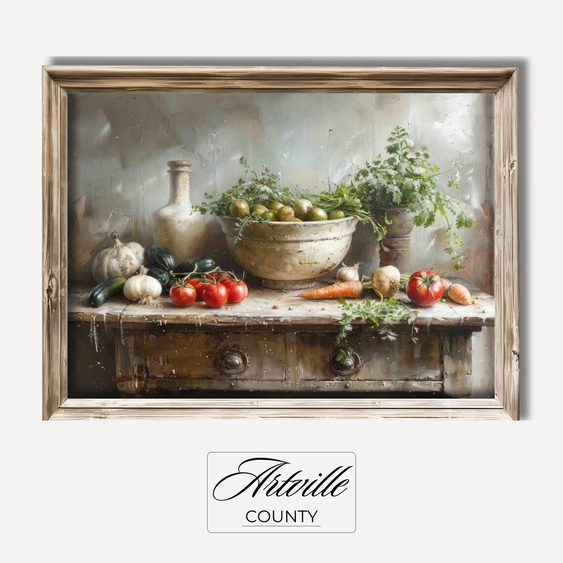 Vegetables Vintage Oil Painting, Rustic Still Life Print