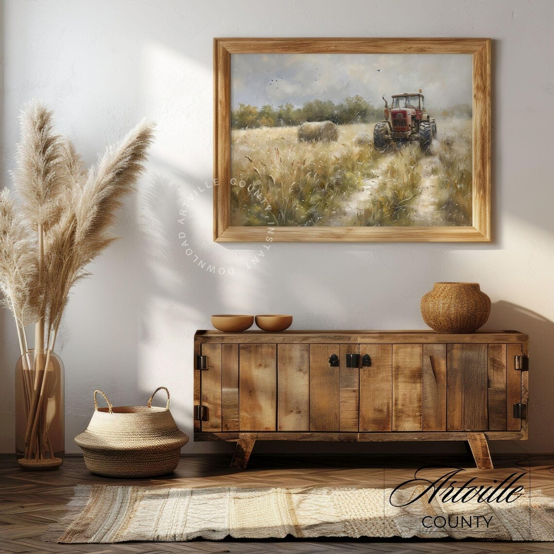 Red Tractor in Golden Wheat Field Harvest Vintage Farm Poster - Image 5