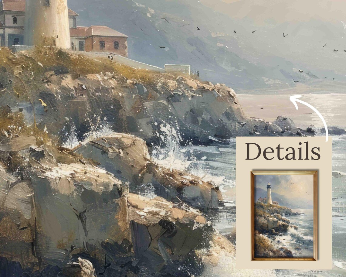 Vintage Lighthouse Nautical Landscape Art Print - Image 2
