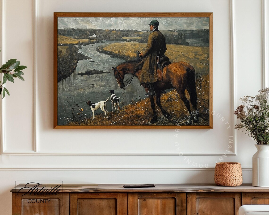 Horseback Rider Riverbend Hounds Vintage Hunting Landscape Poster - Image 4
