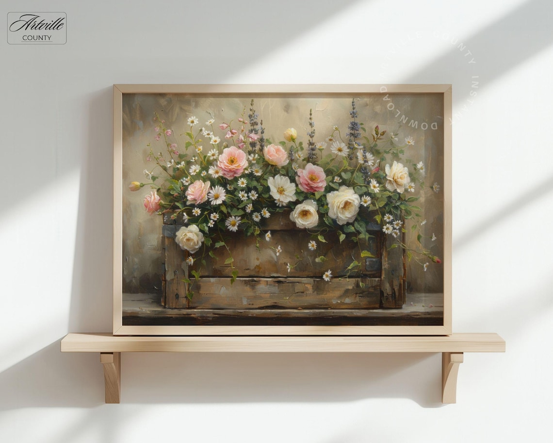 Flowers In Crate, Farmhouse Floral Wall Art Print - Image 3