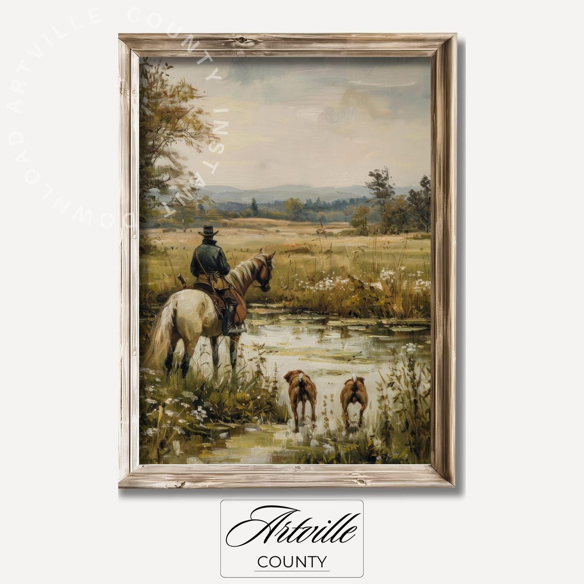 Vintage Hunting Art Antique Horse Print Equestrian Wall Art Vintage Landscape Oil Painting Hunting Dogs Print