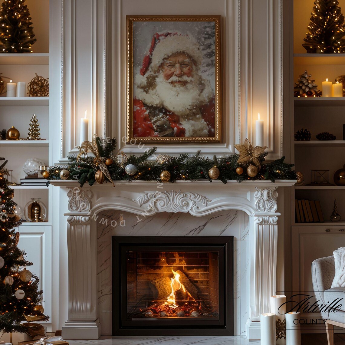 Vintage Santa Portrait Art Print, Rustic Christmas - Image 2