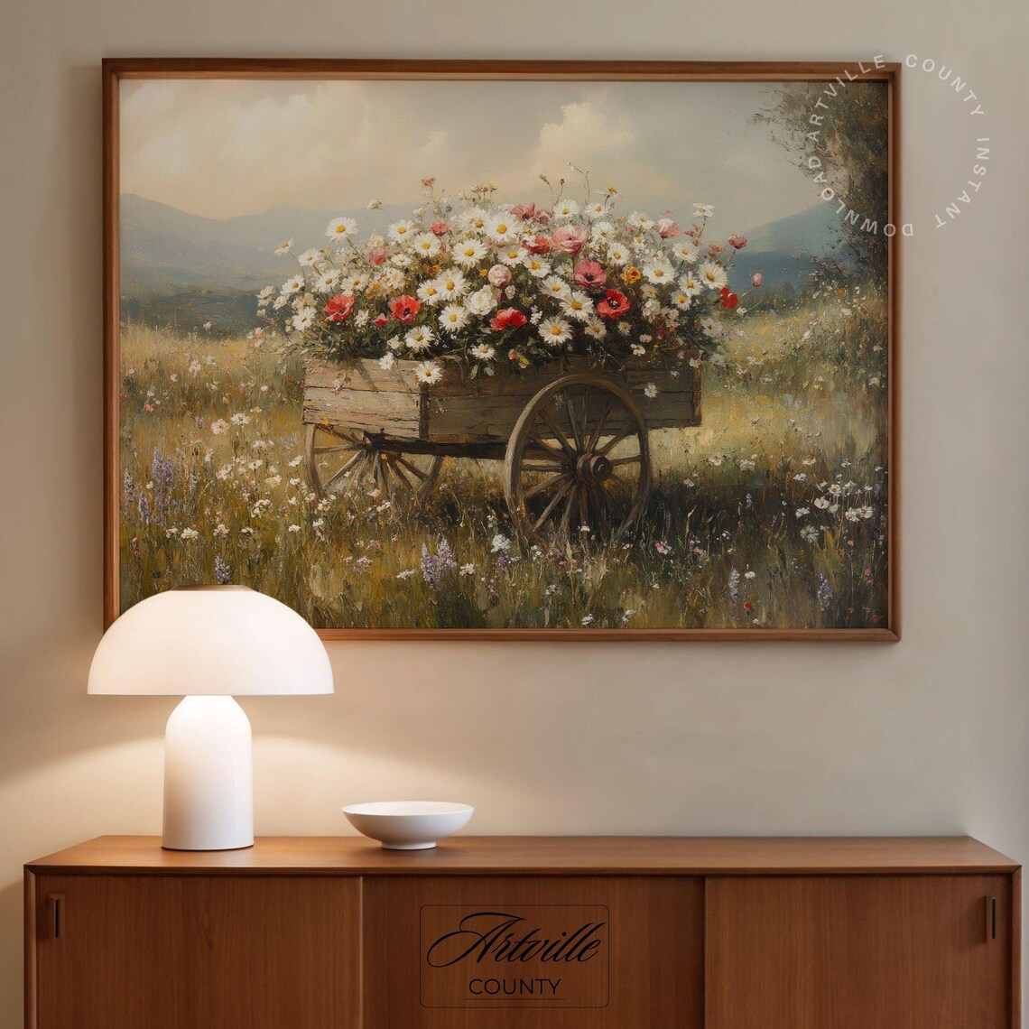 Wildflower Wagon Meadow Vintage Daisy Flower Cart Painting Poster - Image 3