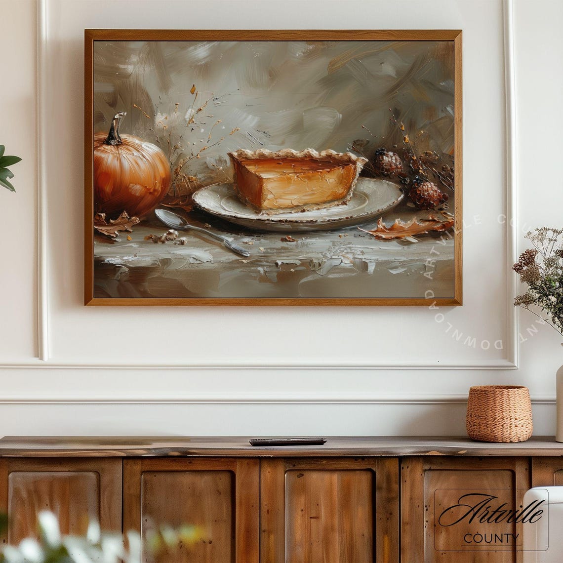 Pumpkin Pie Slice Rustic Still Life Autumn Kitchen Oil Poster - Image 4