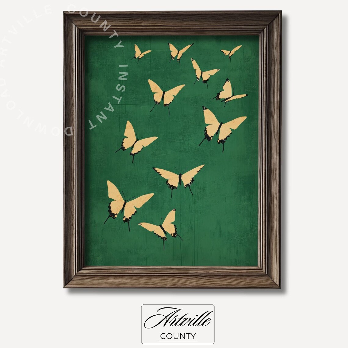 Sage Green Butterflies - Vintage Japanese Print