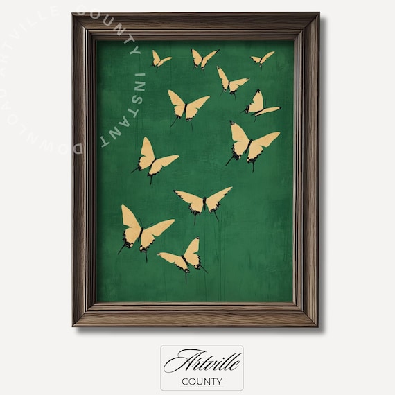 Sage Green Butterflies - Vintage Japanese Print