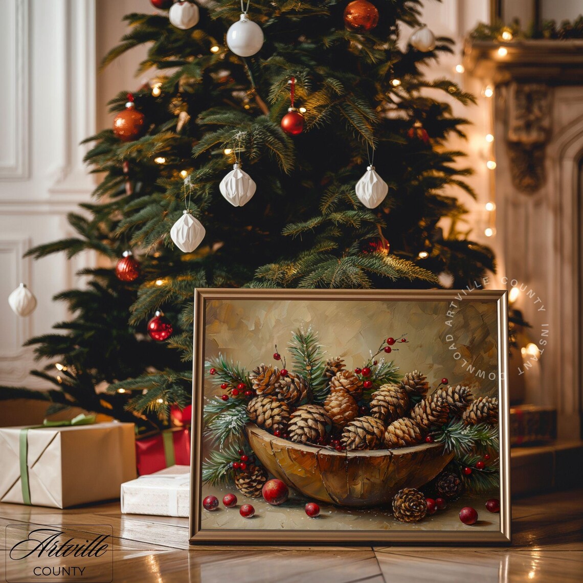 Pinecones Vintage Christmas Decor Art Print - Image 4
