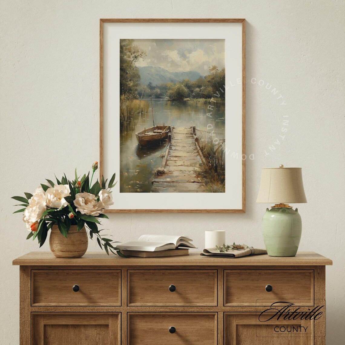 Fishing Boat Oil-Painting Vintage Farmhouse Landscape - Image 5