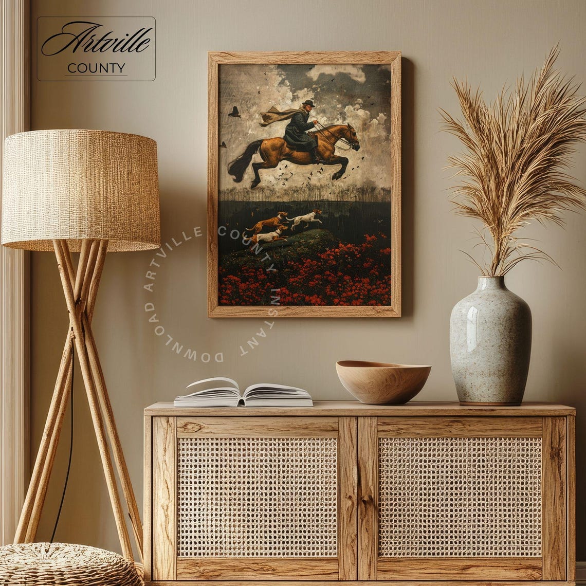 Leaping Horse Hunter Stormy Sky Vintage Dramatic Equestrian Poster - Image 3