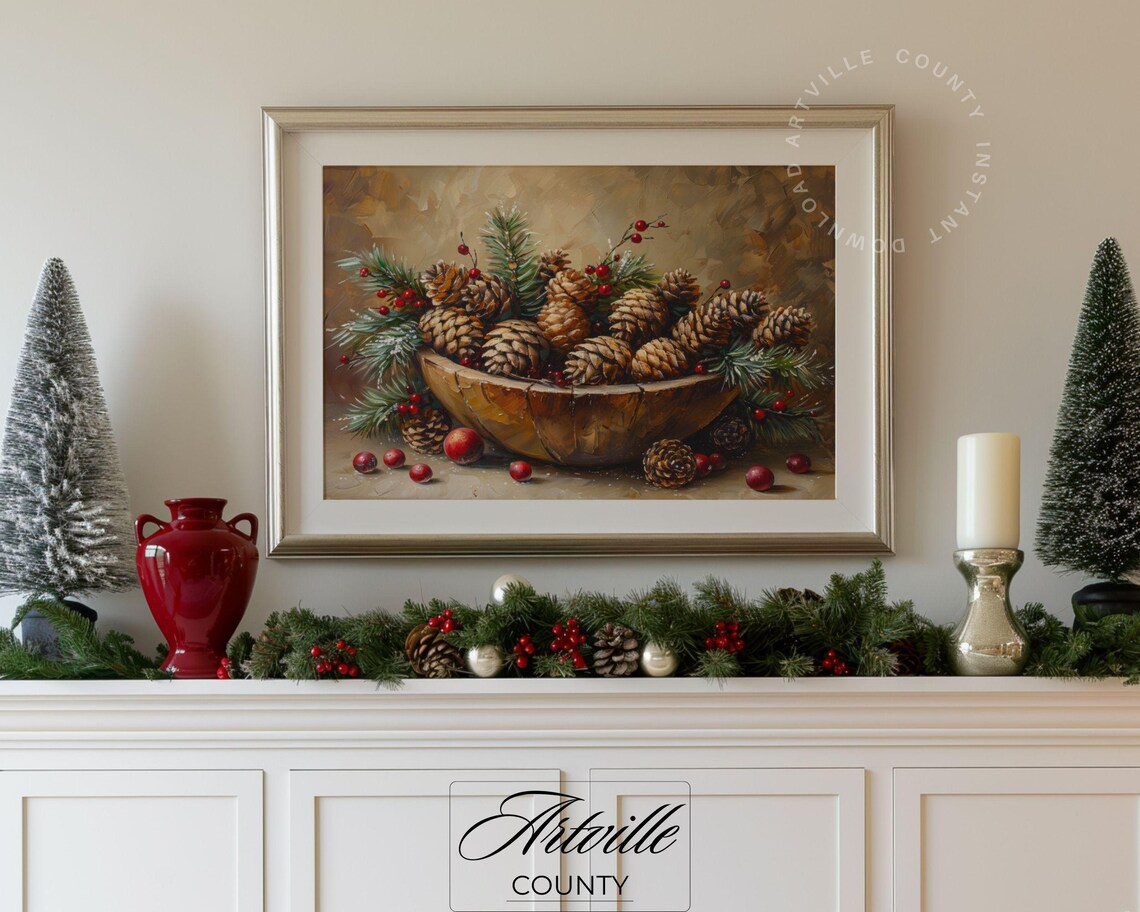 Pinecones Vintage Christmas Decor Art Print - Image 3