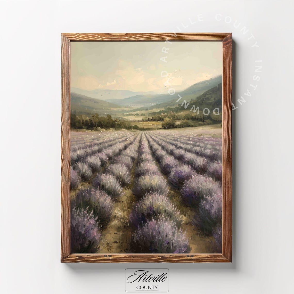 Lavender Field Rows Toward Distant Mountains Landscape Poster - Image 2