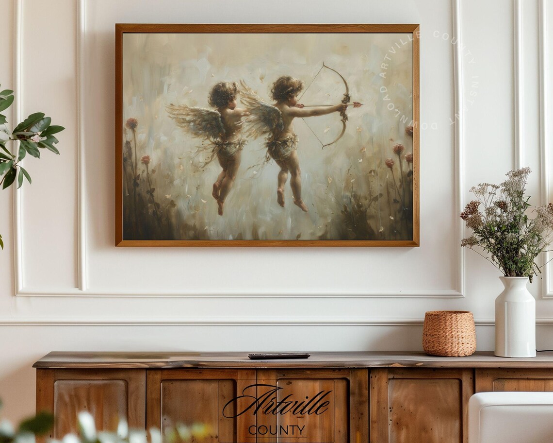 Muted Victorian Cupids Art Print, Vintage Angel Art - Image 3