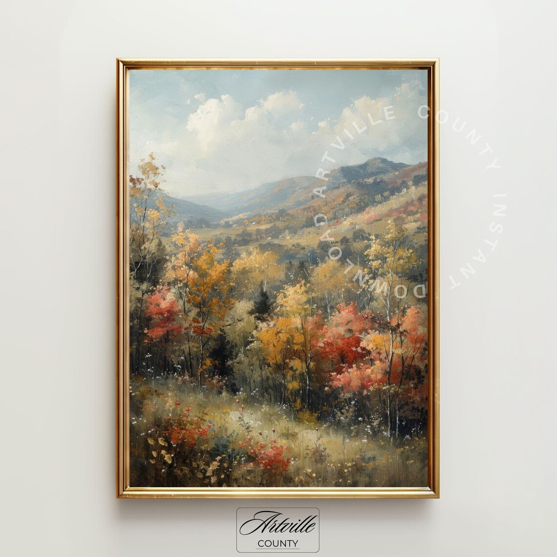 Vintage Fall Landscape Painting, Autumn Mountain Print - Image 2