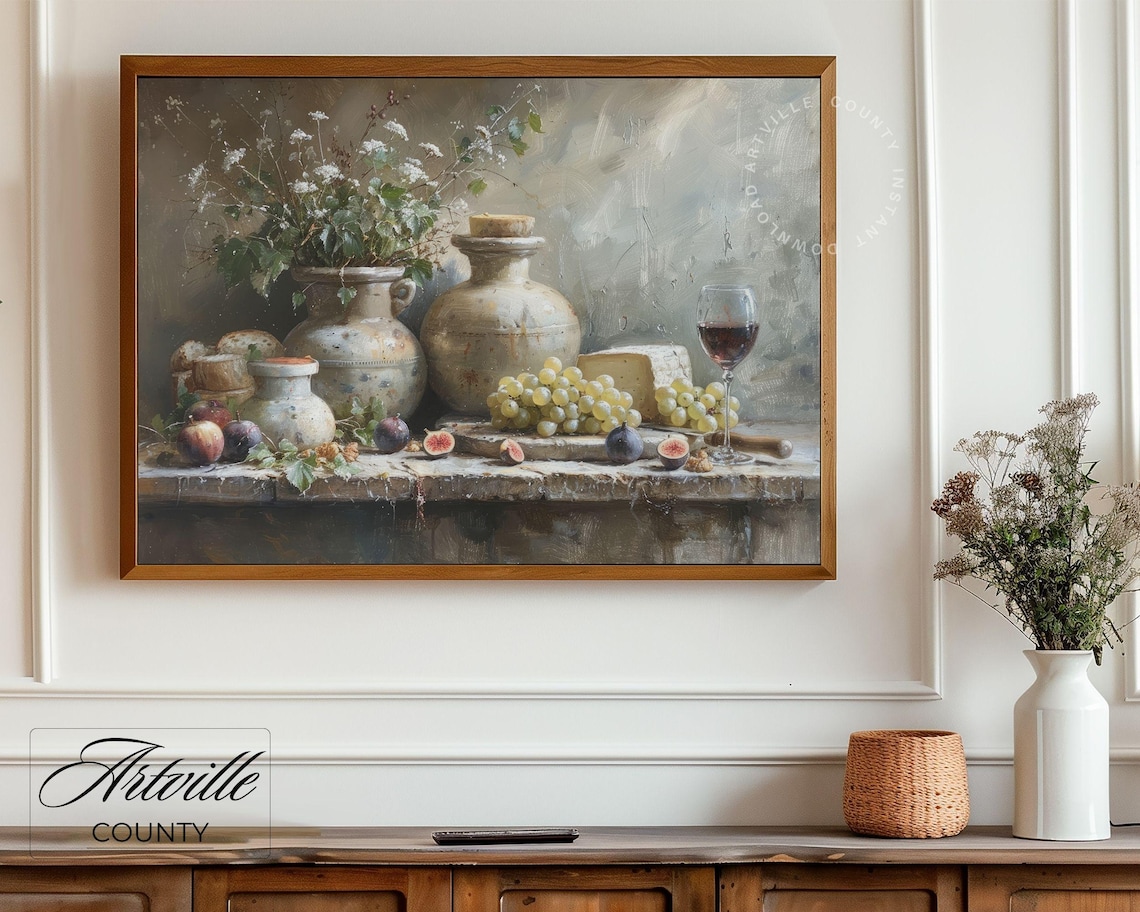 Wine Cheese Vintage Still Life Art Print - Image 4