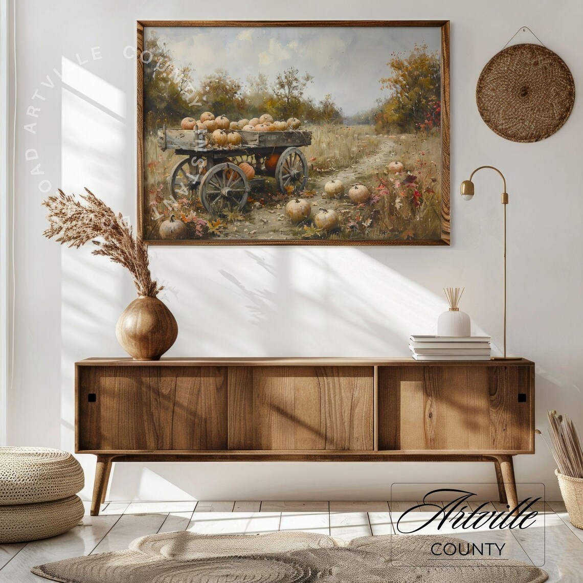 Rustic Pumpkin Wagon Loaded on Dirt Path Fall Harvest Countryside Poster - Image 5