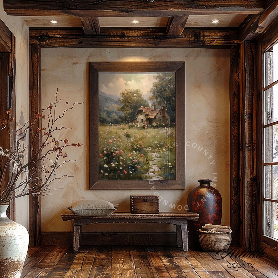 Wildflower Field Landscape, Vintage Cottage Art Print - Image 3