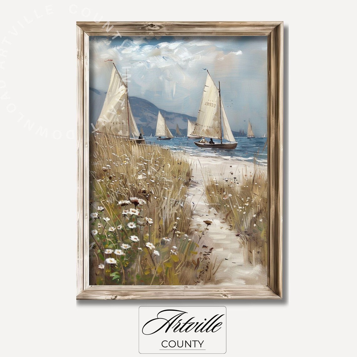 Classic Sailboats On The Shore With Beach Dunes Seascape Poster - Image 2