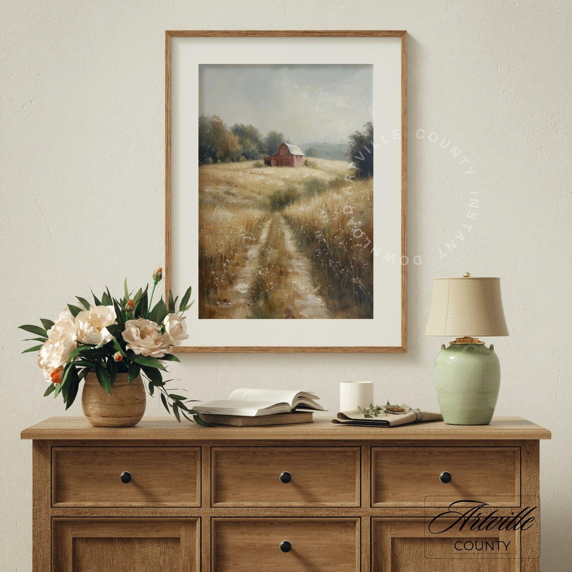 Vintage Countryside Barn Painting, Autumn Landscape Art Print - Image 4