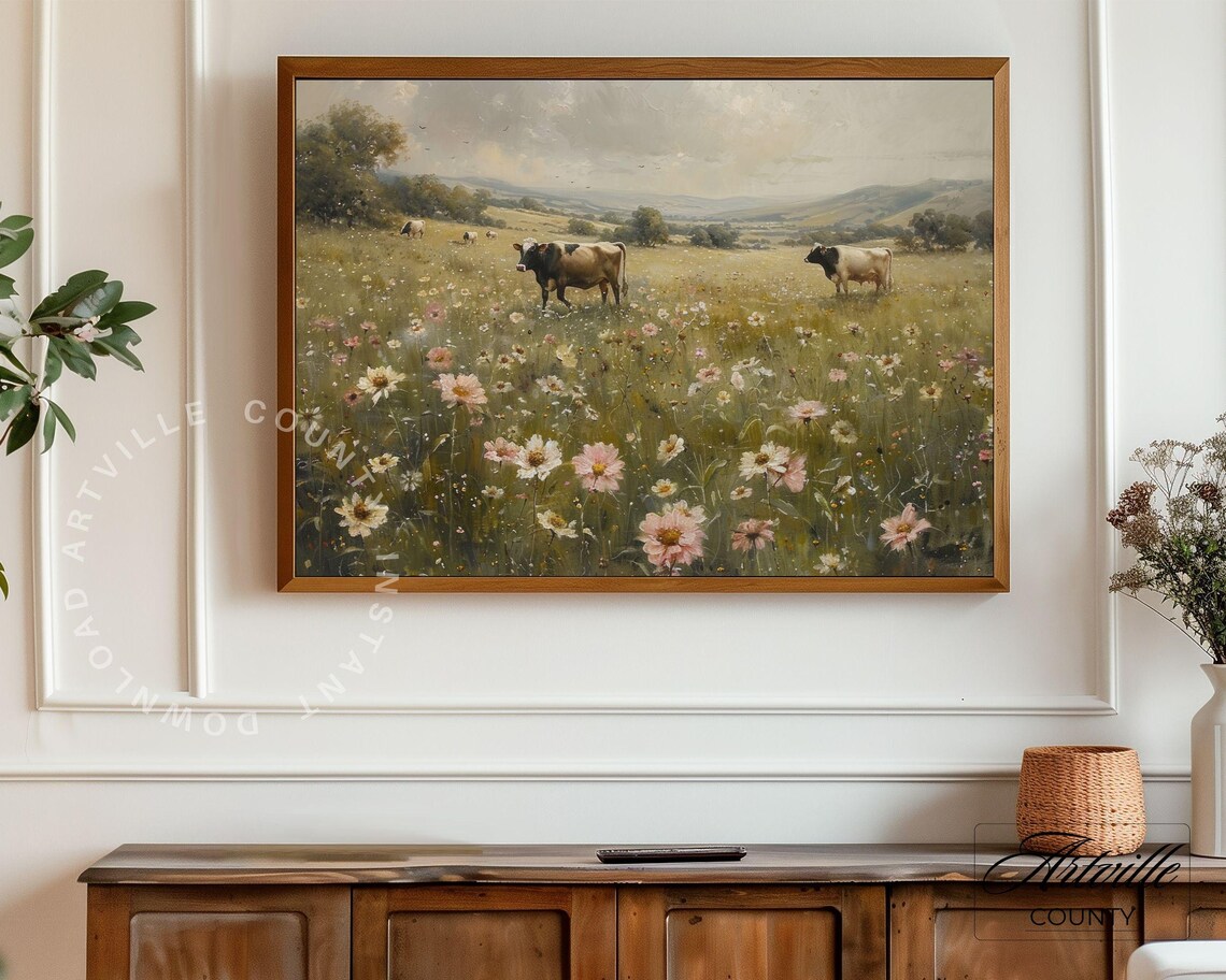 Cows Grazing, Farmhouse Vintage Wall Art Print - Image 4