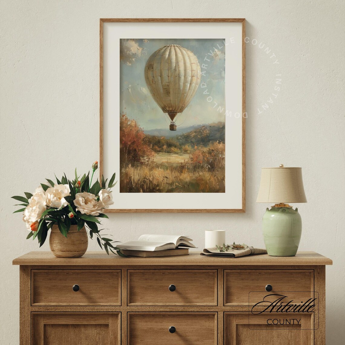 Vintage Hot Air Balloon Over Autumn Countryside Landscape Poster - Image 5