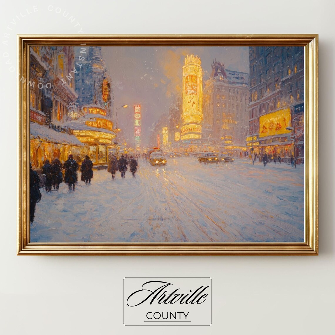 Snowy Broadway Theater District New York Winter Night Poster