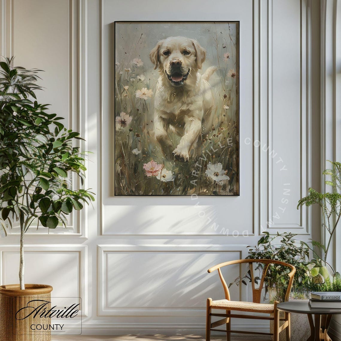 Vintage Dog Oil Painting Labrador Retriever Old Print Countryside Farmhouse Wall Art Hunting Dog Art Print Vintage Art - Image 3