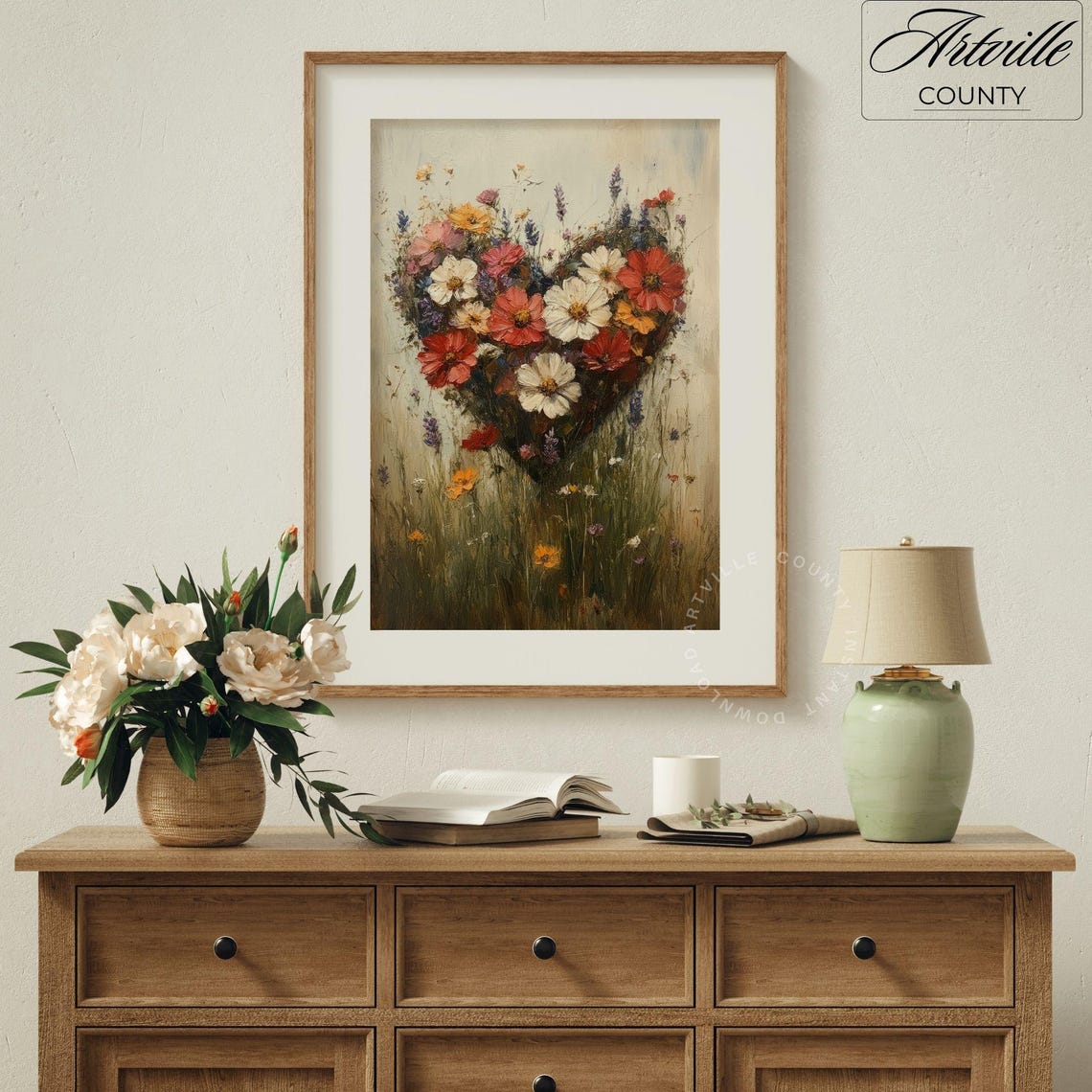Wildflower Heart Meadow Vintage Floral Love Bloom Painting Poster - Image 3