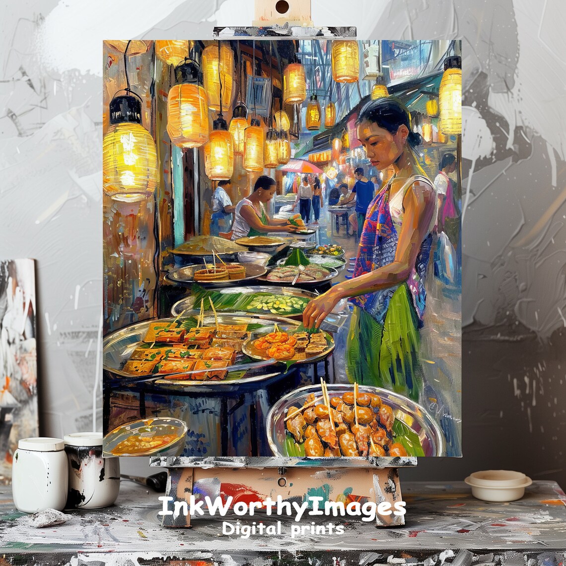 Night Market Food Stall, Urban Lantern Scene - Image 3