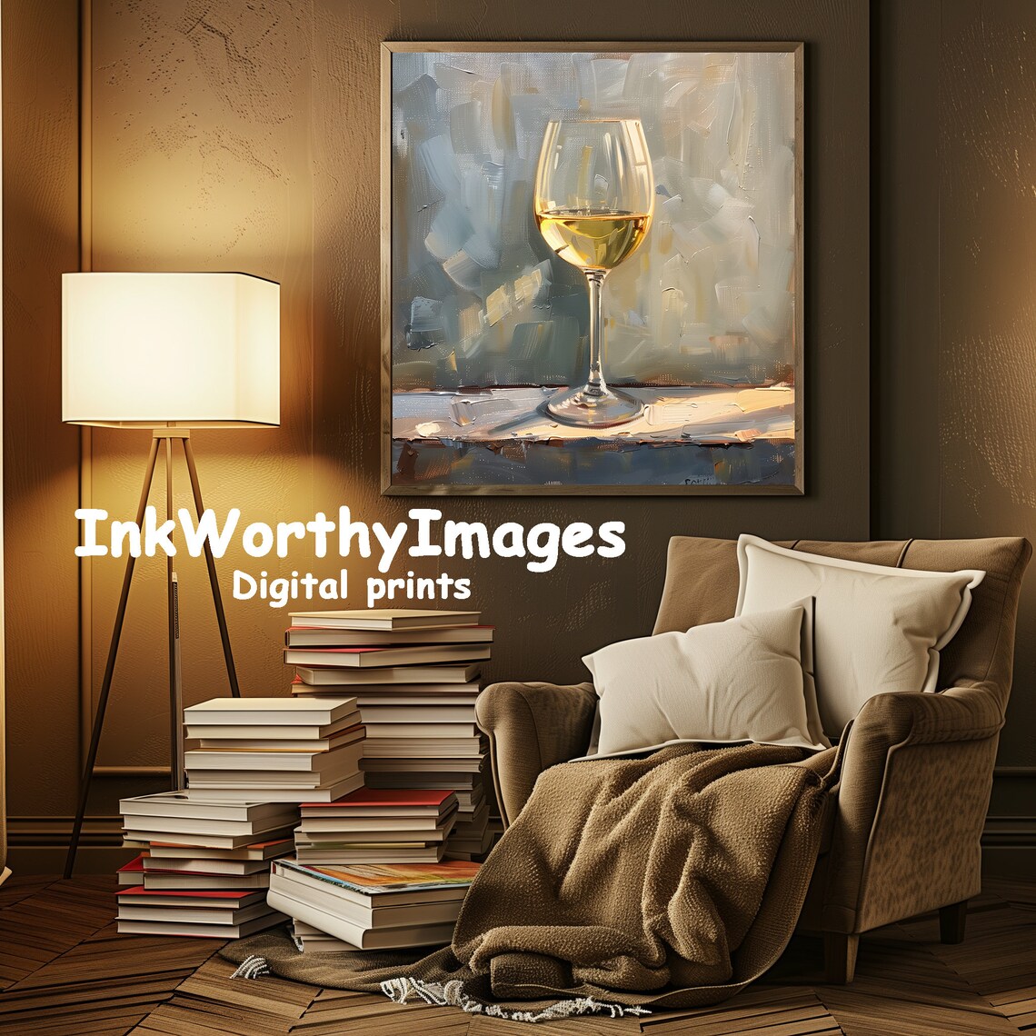 Elegant Wine Glass Painting, Modern Still Life - Image 2