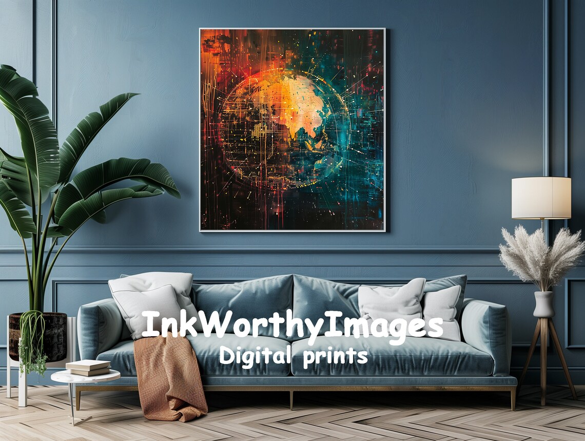 World Map, Abstract Futuristic Global Art - Image 2