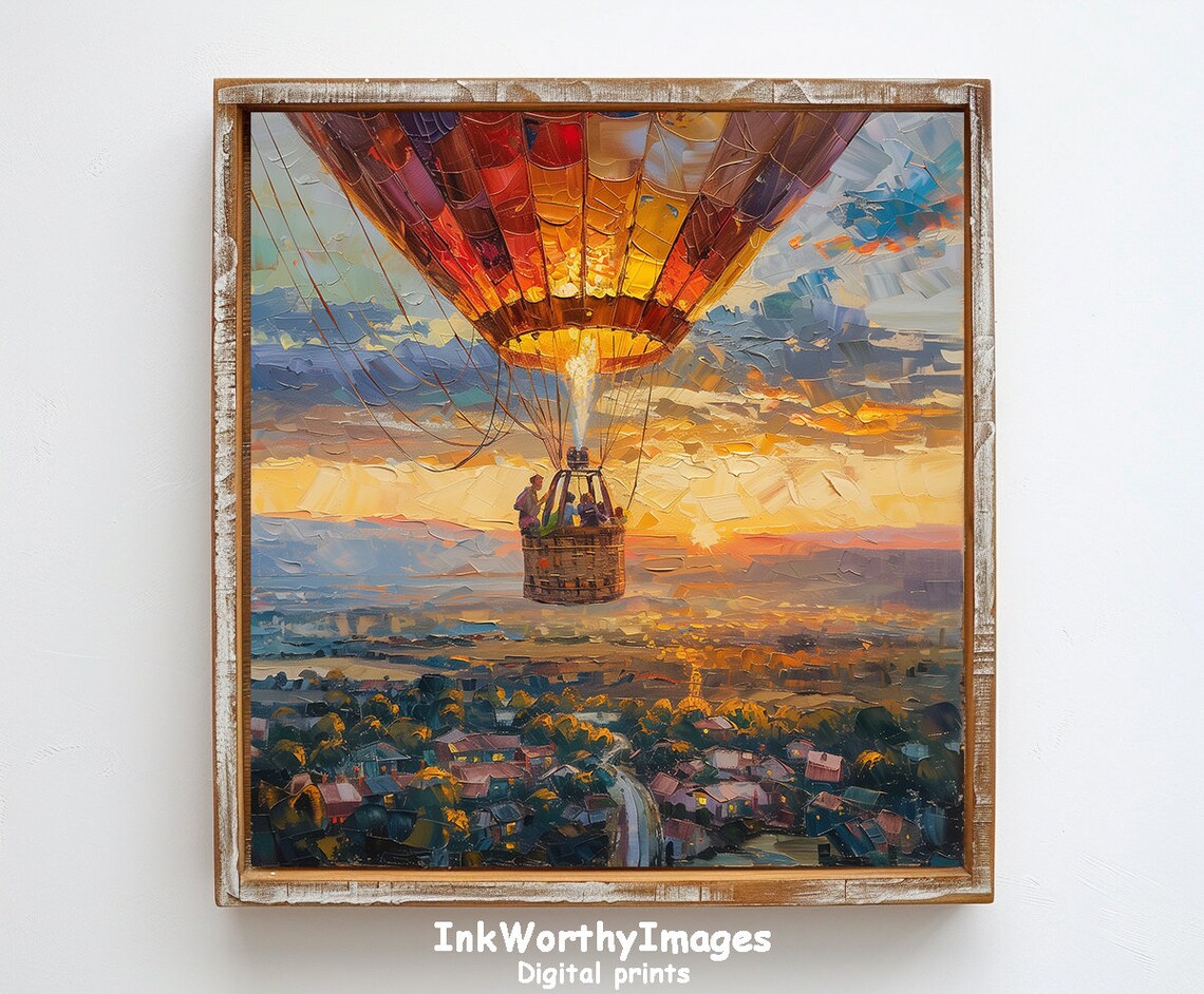 Hot Air Balloon at Sunset, Modern Landscape Art - Image 6