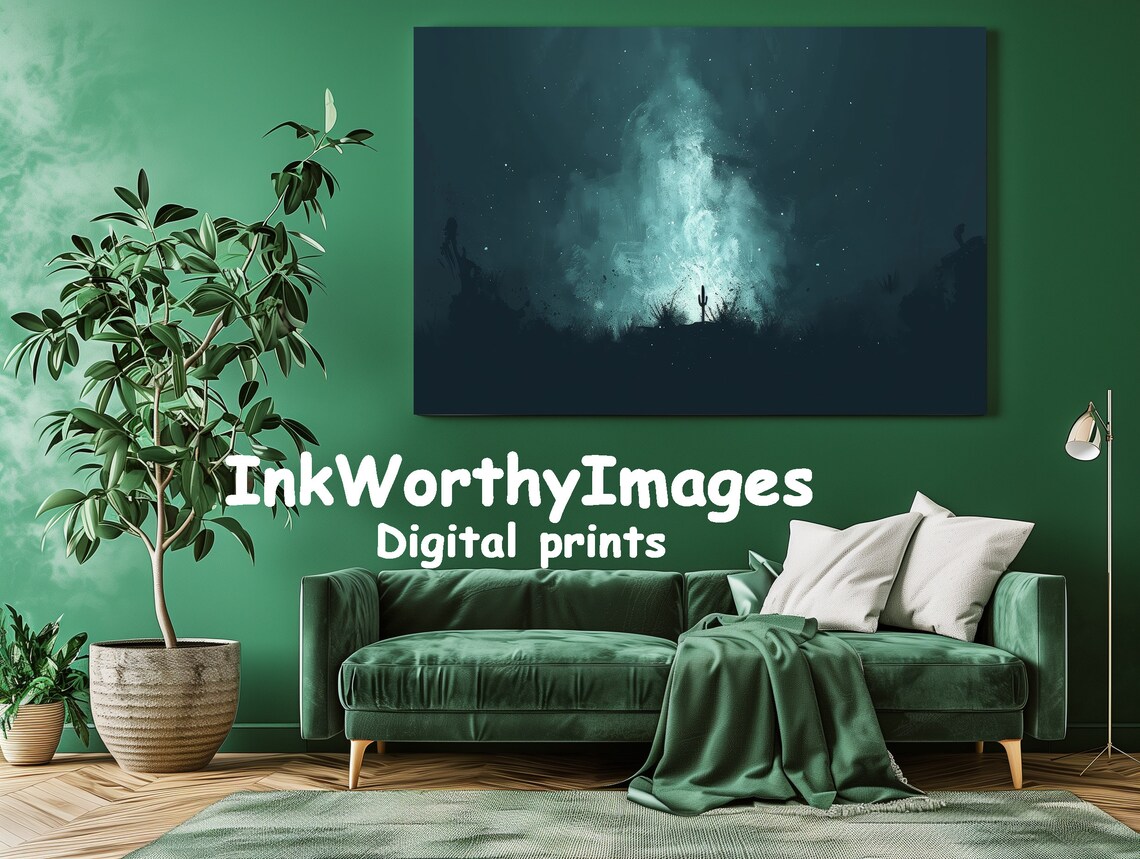 Mystical Desert Night Cosmic Cactus Silhouette Art Print - Image 3