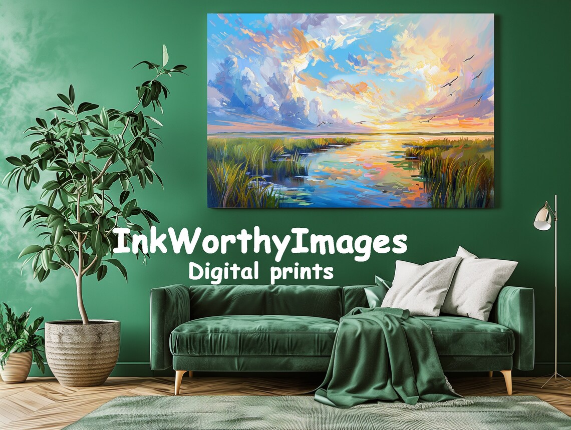 Colorful Sunset Over Marshlands, Vibrant Landscape - Image 3