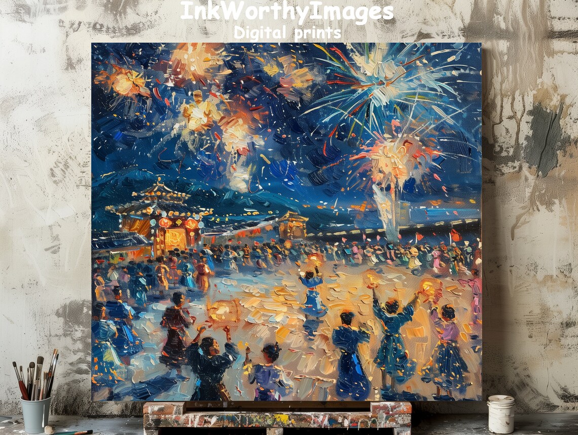Festival Fireworks Art, Celebratory Night Scene