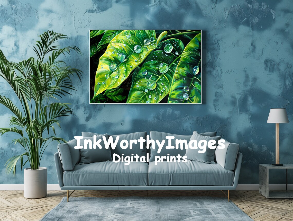 Dewy Leaves in Tropical Jungle, Impressionist Art Print - Image 2